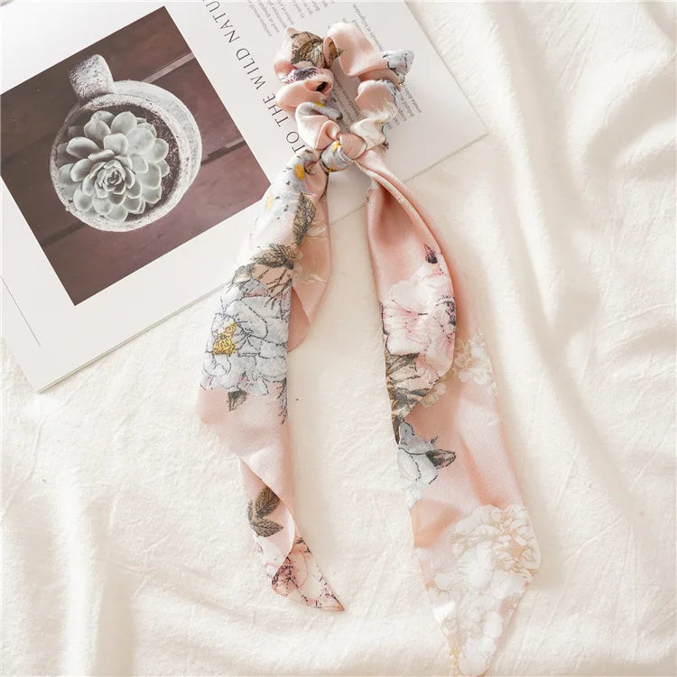 Fashion Leopard Print Bow Satin Long Ribbon Ponytail Scarf