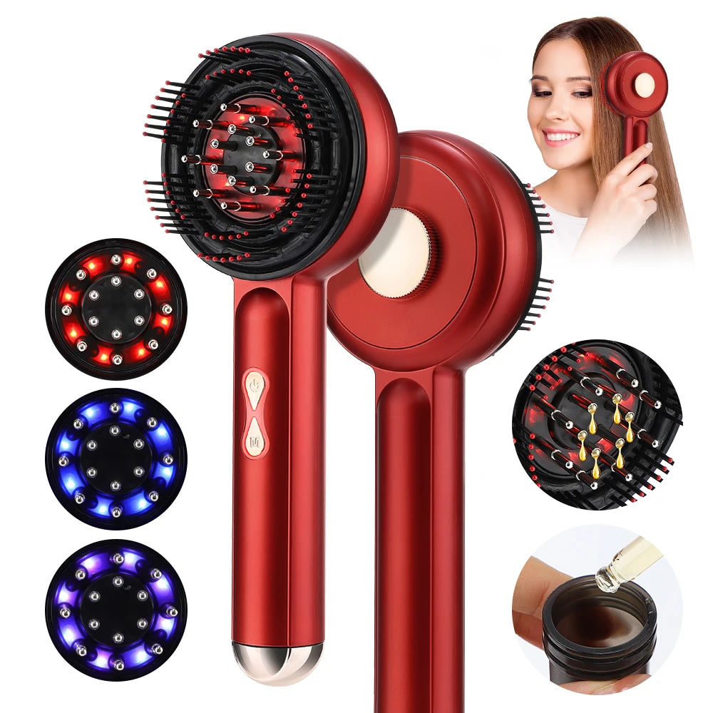 3 Colors LED Light Therapy Scalp Massage Brush Hair Growth Oil Liquid Applicator EMS Head Massage Comb Anti Hair Loss Ma