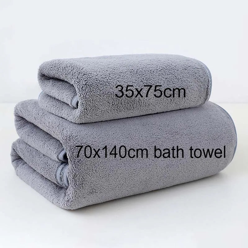 Coral Fleece Thickened Towel Bath Towel Set Solid Color Soft
