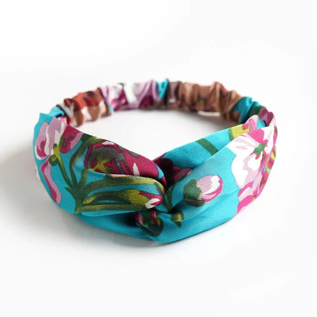 New Boho Women Soft Solid Print Headbands Vintage Cross Knot