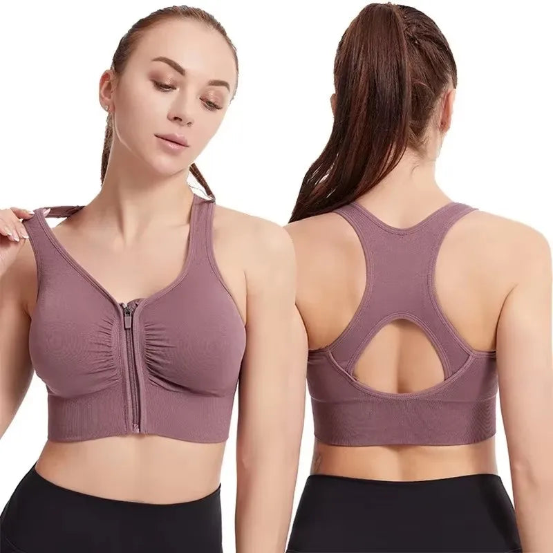 Women s sports bra fitness top front zipper design sports