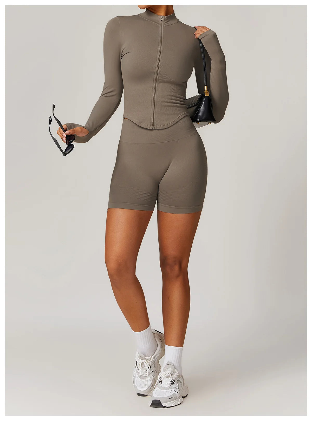 Zipper Jacket Women Crop Tops Yoga T-shirts Solid Sports Top