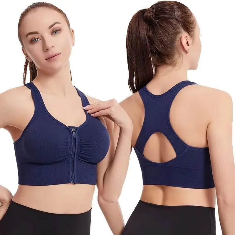 Women s sports bra fitness top front zipper design sports