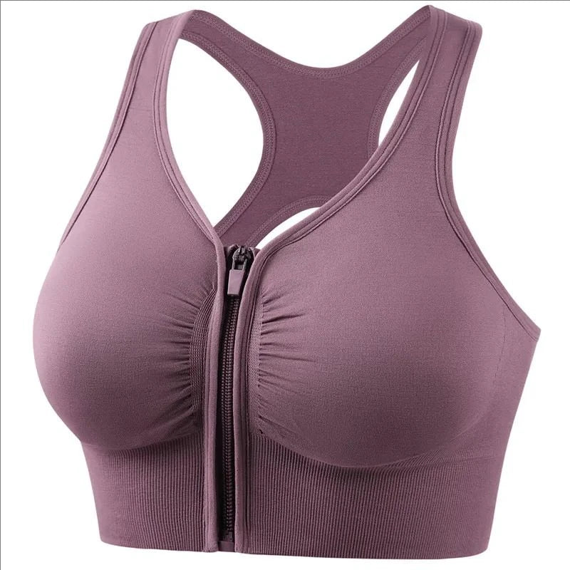 Women s sports bra fitness top front zipper design sports