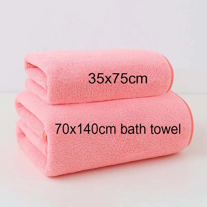 Coral Fleece Thickened Towel Bath Towel Set Solid Color Soft