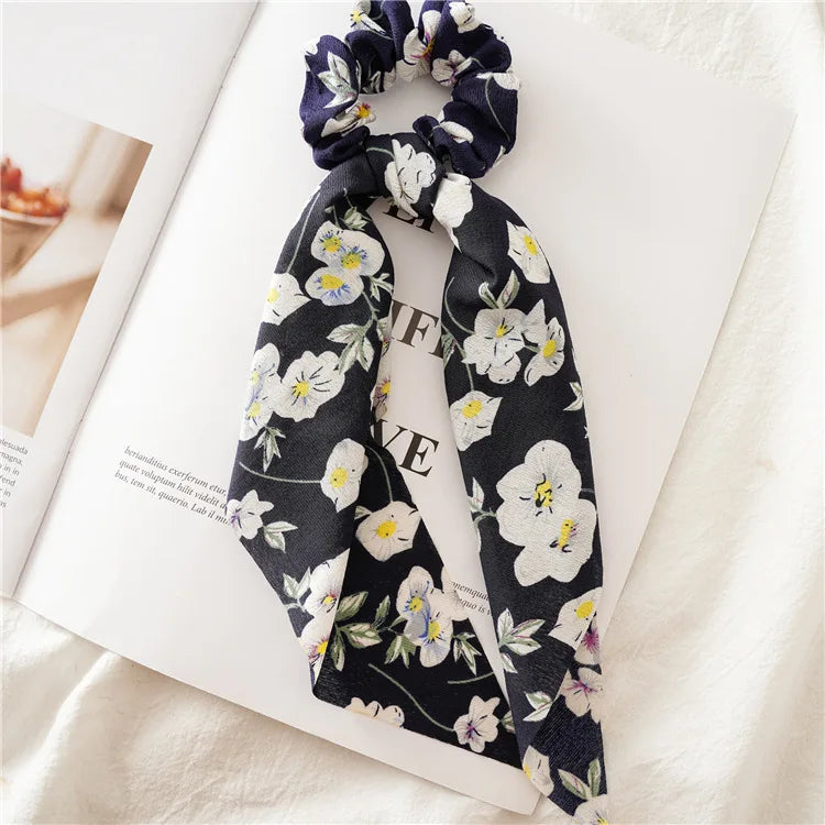Fashion Leopard Print Bow Satin Long Ribbon Ponytail Scarf