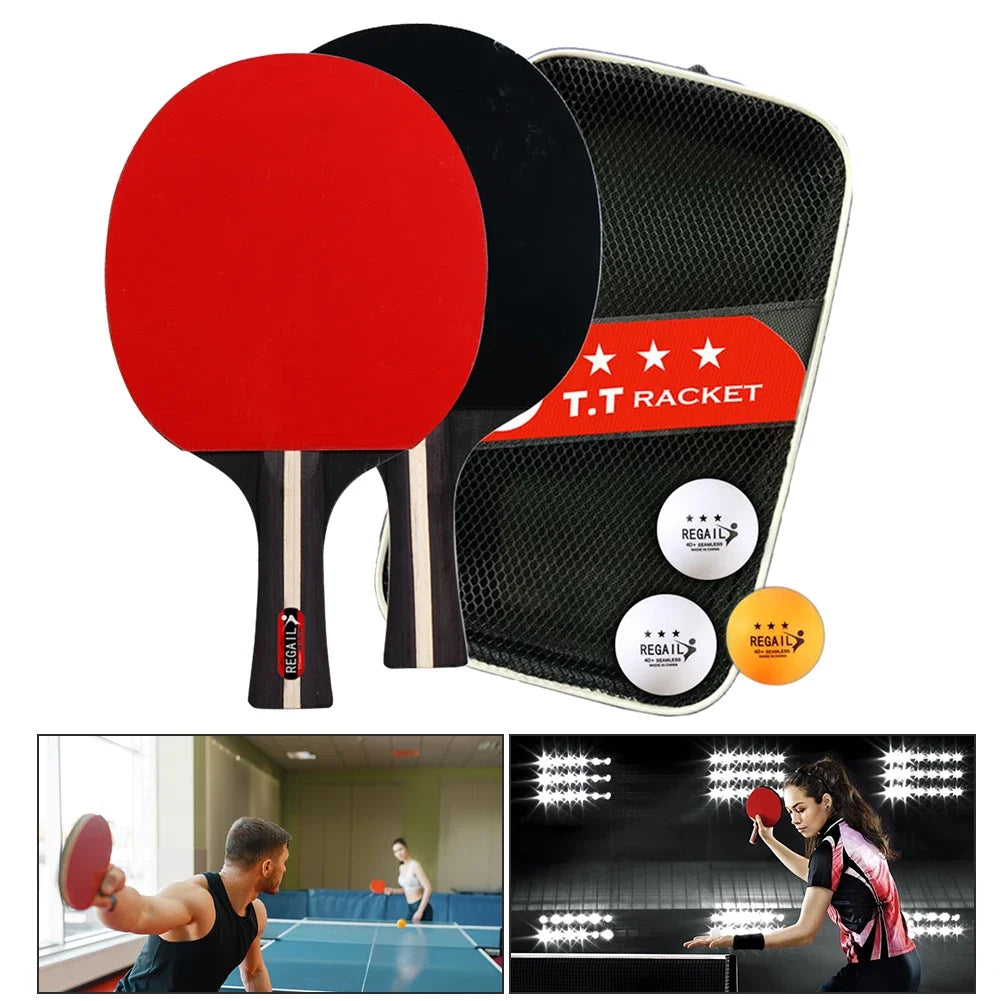 Table tennis paddle professional training 2 bat 3 ball table tennis racket set package 2 players for beginners training 