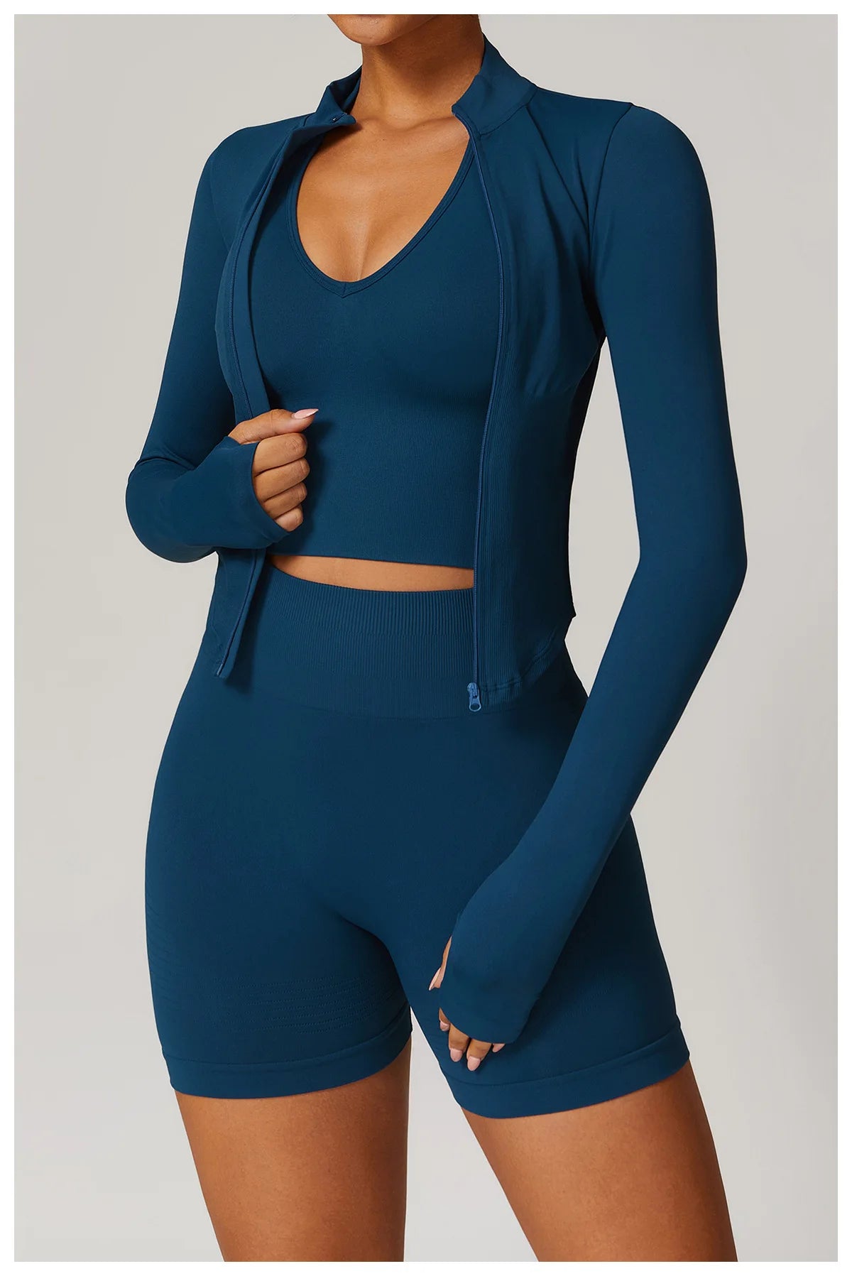 Zipper Jacket Women Crop Tops Yoga T-shirts Solid Sports Top