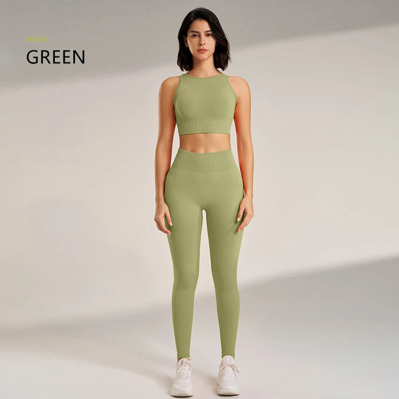 Yoga Clothing Set Women s High Waisted Leggings Top Two