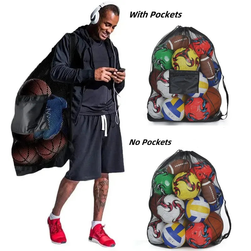 Soccer Ball Mesh Bag Backpack Extra Large Football Storage Bag With Drawstring Zipper Pocket For Holding Basketball Spor