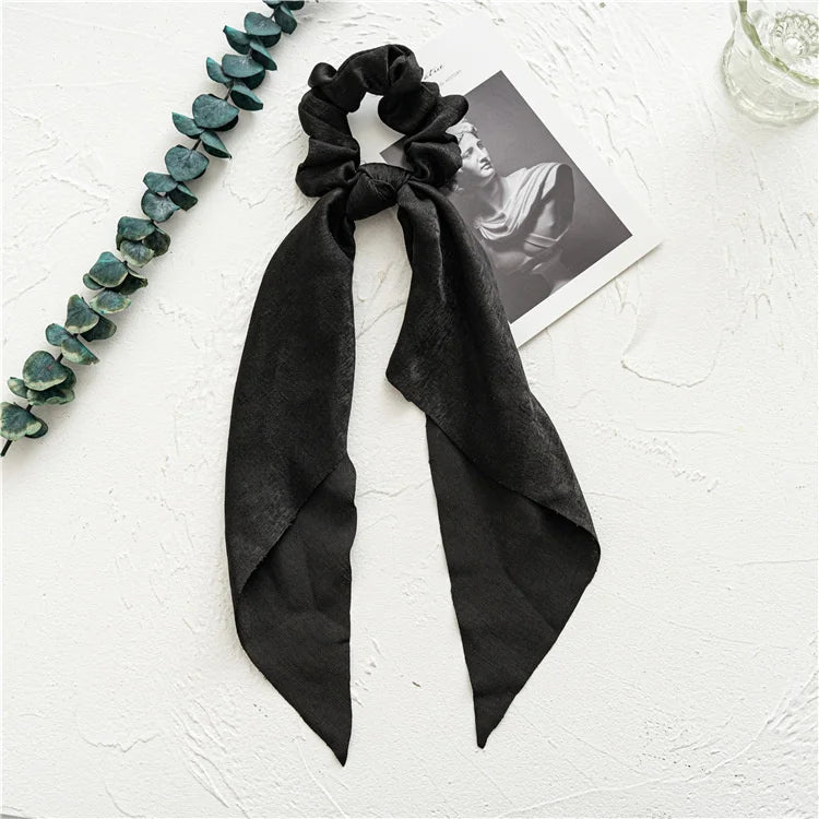 Fashion Leopard Print Bow Satin Long Ribbon Ponytail Scarf