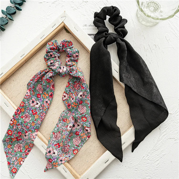 Fashion Leopard Print Bow Satin Long Ribbon Ponytail Scarf
