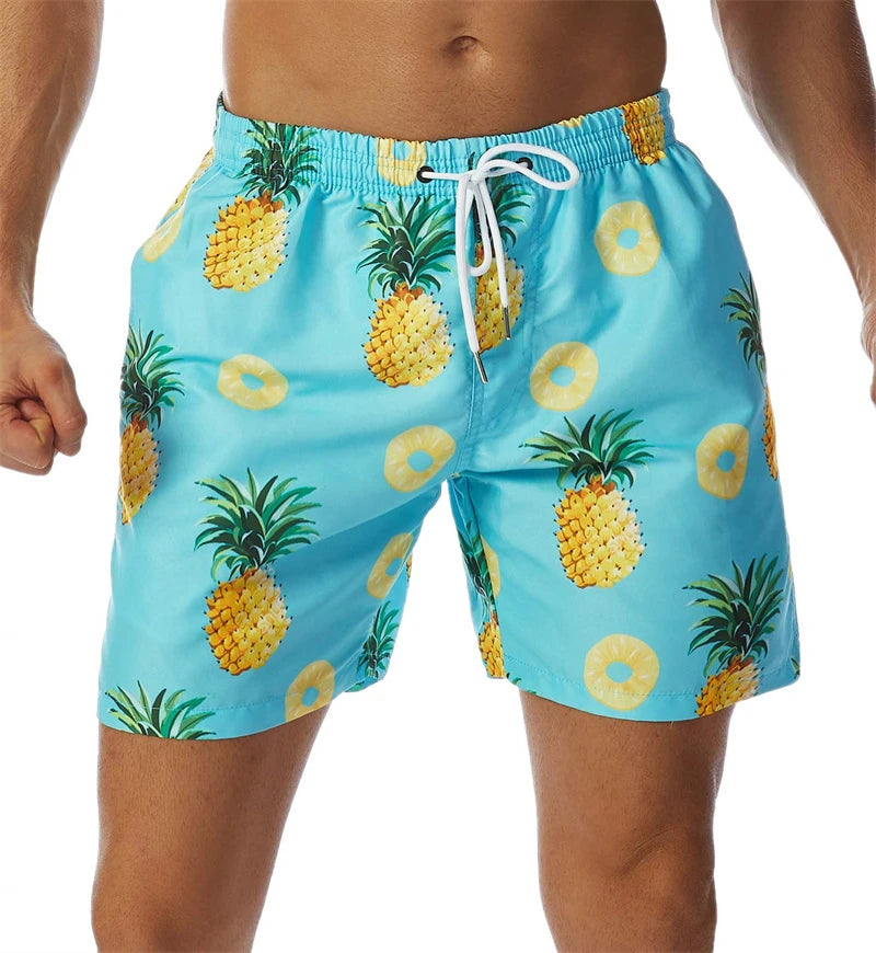 New 3D Simple Graphic Beach Shorts Men Women Fruit Pineapple