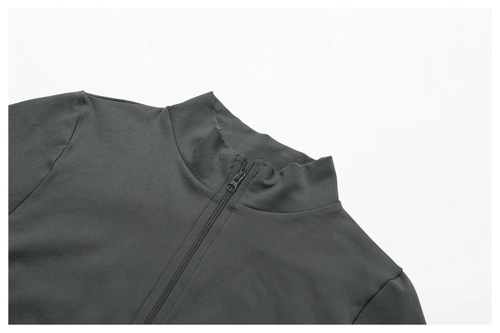 Zipper Jacket Women Crop Tops Yoga T-shirts Solid Sports Top