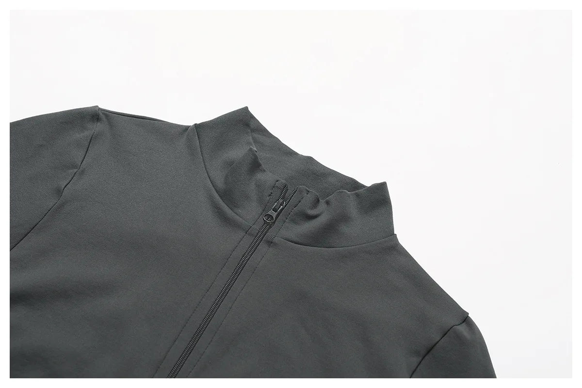 Zipper Jacket Women Crop Tops Yoga T-shirts Solid Sports Top