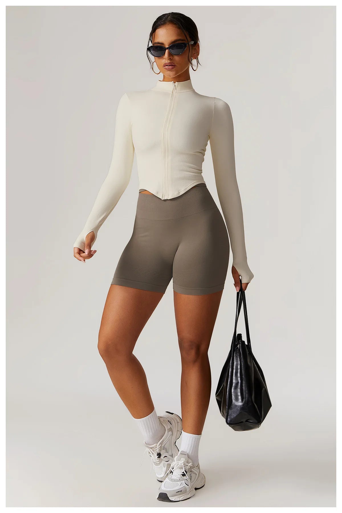 Zipper Jacket Women Crop Tops Yoga T-shirts Solid Sports Top