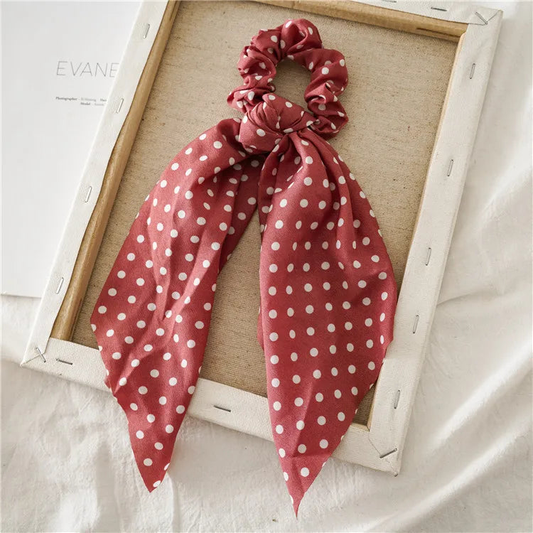 Fashion Leopard Print Bow Satin Long Ribbon Ponytail Scarf