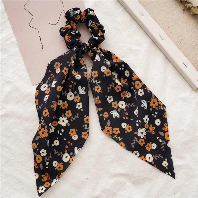 Fashion Leopard Print Bow Satin Long Ribbon Ponytail Scarf