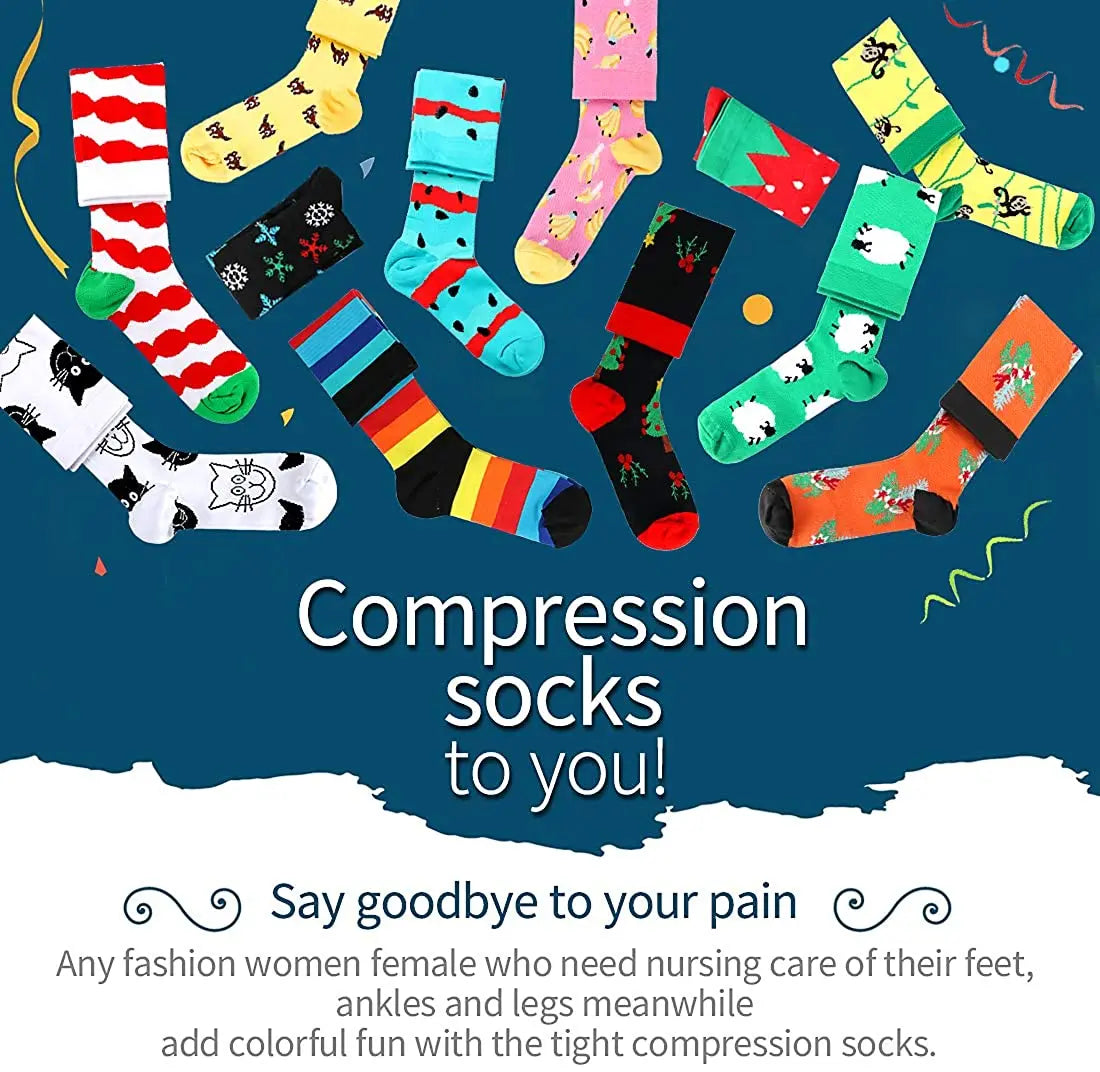 6 Pairs Solid Color Compression Socks Nurse Compression