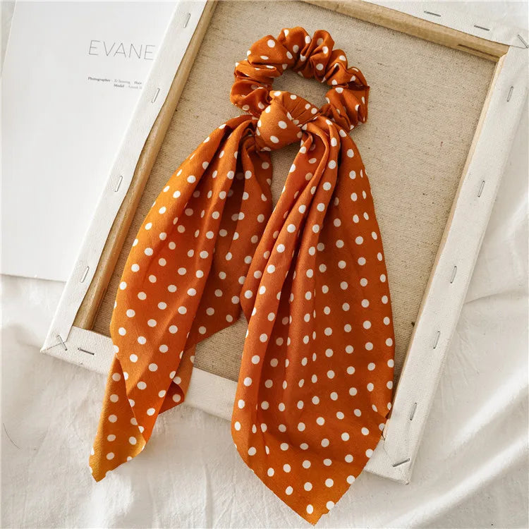 Fashion Leopard Print Bow Satin Long Ribbon Ponytail Scarf