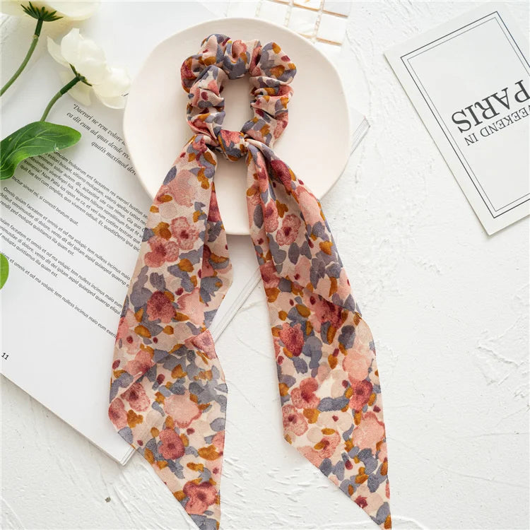 Fashion Leopard Print Bow Satin Long Ribbon Ponytail Scarf